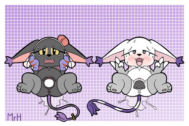 ahegao anthro belly big_belly birth black_body black_fur blush both_pregnant breasts claws clothed clothing duo eyelashes female fur genitals gloves group_birth handwear looking_at_viewer looking_pleasured multiple_pregnancies nipples open_mouth orgasmic_birth pregnant pregnant_female presenting smile spreading tail text vulva white_body white_fur mr_harinezumi bandai_namco digimon bianc_(el_senor_erizo) nera_(el_senor_erizo) blackgatomon digimon_(species) felid feline gatomon mammal hi_res