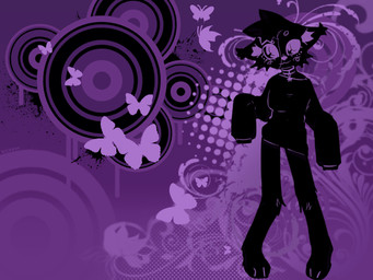 2000s_theme 3_toes abstract_background anthro black_silhouette blush clothing collar ear_tuft feet female frutiger_metro fur hair halftone_background looking_away pattern_background purple_background short_hair silhouette silhouetted_body simple_background solo standing sweater toes topwear tuft y2k_(graphic_design) birzavr arthropod butterfly canid canine insect lepidopteran mammal 2026 4:3 flat_colors halftone hi_res