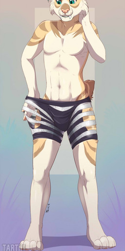 athletic barefoot bulge clothed clothing digitigrade ear_piercing facial_piercing feline front_view geometric_background gradient_background hi_res looking_down male mammal navel nose_piercing pants_pull pecs piercing rubbing_head saber-toothed_cat signature simple_background smile solo standing tartii topless watermark zootopia_shorts

Rating: Questionable
Score: 7
User: Circeus
Date: March 22, 2016