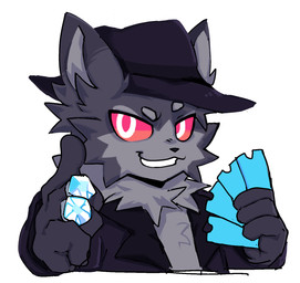 anthro black_body black_clothing black_fur black_hat black_headwear black_nose cheek_tuft chest_tuft clothing facial_tuft fedora fur gesture grey_body grey_fur grey_inner_ear hand_gesture hat headgear headwear holding_money holding_object looking_at_viewer male money red_eyes red_sclera ring_(jewelry) simple_background smile smiling_at_viewer solo suit suit_jacket thumbs_up ticket tuft white_background unknown_artist gangster_spongebob kaiju_paradise canid canine canis fed_(kaiju_paradise) gootraxian mammal wolf digital_media_(artwork) hi_res reaction_image