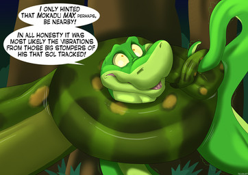 asphyxiation choking coiling dialogue duo female feral green_body larger_female larger_feral limbless male male/female outside size_difference tail text yellow_eyes tacokurt inkanyamba jajuka anaconda boa_(snake) boinae python reptile scalie snake 2018 comic digital_media_(artwork) english_text