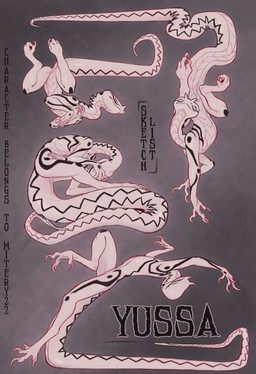 anthro curled_up female long_body long_limbs long_nails long_neck long_tail lounging lying multiple_poses nude pose scales slim smile solo stretching tail white_body white_scales mitery22 yussa_(mitery22) african_viper gaboon_viper reptile scalie snake viper hi_res model_sheet