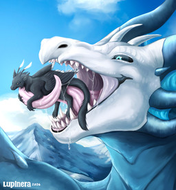 annoyed annoyed_prey bared_teeth black_body black_fur bodily_fluids detailed_background detailed_scales dripping drooling duo extreme_size_difference female feral fur horn licking macro male male/female mawplay micro mountain mouth_shot on_tongue open_mouth outside predator/prey saliva saliva_drip saliva_on_tongue saliva_string scales size_difference sky soft_vore teeth teeth_showing tongue tongue_out tongue_wrap vore white_body lupinera european_mythology mythology dragon furred_dragon furred_scalie mythological_creature mythological_scalie scalie western_dragon detailed hi_res painting_(artwork)