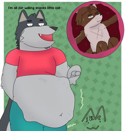 anthro duo flirting fur grey_body grey_fur male male_pred male_prey vore skelcat11 canid canine canis domestic_dog husky mammal nordic_sled_dog spitz 2026 hi_res