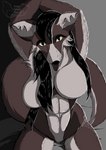 anthro big_breasts breasts female fur hair looking_at_viewer nude simple_background solo tail little_scarlet_rose scarlet(little_scarlet_rose) canid canine fox mammal absurd_res digital_drawing_(artwork) digital_media_(artwork) hi_res