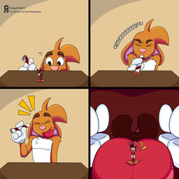 3_toes 4_fingers anthro big_tongue blep cartoon_gloves cartoon_physics collar drinking_straw drinking_straw_in_mouth duo extreme_size_difference eyebrows eyewear feet fingers glasses macro male male/male mawplay micro red_tongue size_difference soft_vore text toes tongue tongue_out toony toony_moment uvula vore wide_tongue doggydog doggydog_(character) roderick_(tamerkoh) toon_doggydog_(doggydog) canid canine canis domestic_dog lagomorph leporid mammal rabbit 1:1 absurd_res comic hi_res url