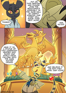 ambiguous_gender anthro anthrofied black_body black_fur clothing dialogue fur male red_eyes shirt smile text topwear odeko-yma nintendo pokemon pokemon_mystery_dungeon spike_chunsoft lucky_(odeko-yma) ampharos charizard charmander eeveelution generation_1_pokemon generation_2_pokemon pikachu pokemon_(species) raichu umbreon absurd_res comic english_text hi_res