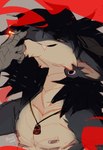 anthro barbell_piercing black_hair cigarette ear_piercing fur gauged_ear grey_body grey_fur hair holding_cigarette holding_object jewelry male mouth_closed narrowed_eyes necklace nipple_barbell nipple_piercing nipples nude piercing simple_background smoking solo tan_body tan_fur famir mythology dragon furred_dragon furred_scalie mythological_creature mythological_scalie scalie 2025 absurd_res bust_portrait dated hi_res portrait signature