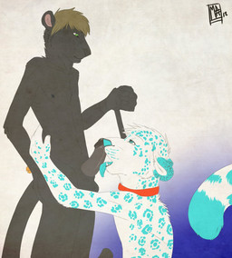 anthro balls collar duo erection foreskin fur genitals glans humanoid_genitalia humanoid_penis leash leash_pull leashed_collar licking looking_down looking_down_at_partner looking_up_at_partner male male/male male_anthro markings nude nude_anthro nude_male open_mouth oral penile penis penis_lick retracted_foreskin sex simple_background skinny skinny_anthro skinny_male spots spotted_body spotted_fur standing tail teeth tongue tongue_out themutt cevet_daphvir ther_(thertheblackpanther) felid mammal pantherine snow_leopard 2012 digital_media_(artwork) hi_res