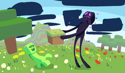 4_legs blush duo flower green_body heart_eyes heart_symbol holding_object long_legs looking_aside mountain narrow_hips nervous not_furry open_mouth open_smile outside pink_sclera plant purple_body purple_eyes size_difference smile thigh_gap thin_calves thin_legs thin_thighs tree dirthut microsoft minecraft mojang xbox_game_studios creeper_(minecraft) enderman 2018 aliasing alpha_channel digital_media_(artwork)