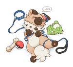 3_fingers 3_toes absurd_res bone canid collar content feet feral fingers generation_7_pokemon happy hi_res leash leashed_collar lying male mammal nintendo on_back pokeball pokemon pokemon_(species) rockruff sleeping solo sound_effects substitute_doll toes vowelless vowelless_sound_effect wolfwithwing zzz