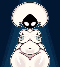 anthro areola big_breasts black_body blue_areola blue_nipples breasts empty_eyes female front_view genitals navel nipples nude solo thick_thighs vulva white_body white_eyes wide_hips ekumea hollow_knight:_silksong hollow_knight_(franchise) team_cherry lace_(hollow_knight:_silksong) arthropod insect absurd_res digital_media_(artwork) hi_res pixel_(artwork)