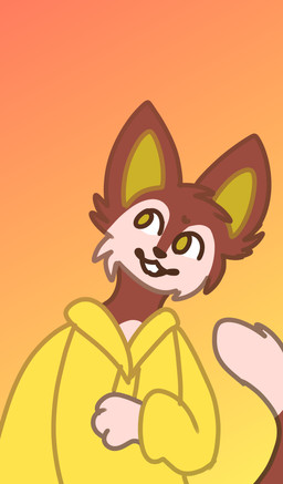 ambiguous_gender anthro cheek_tuft clothed clothing facial_tuft fur gradient gradient_background head_tilt head_tuft hoodie looking_away paws raised_paw red_body red_fur simple_background smile solo teeth teeth_showing topwear tuft white_body white_fur yellow_clothing yellow_eyes yellow_hoodie yellow_inner_ear yellow_topwear cold-not-found animal_crossing nintendo rudy_(animal_crossing) domestic_cat felid feline felis mammal colored_line_art digital_media_(artwork) half-length_portrait portrait