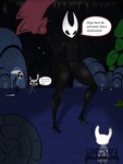 anthro female group speech_bubble text fogata hollow_knight team_cherry hornet_(hollow_knight) quirrel_(hollow_knight) the_knight_(hollow_knight) zote_(hollow_knight) arthropod humanoid vessel_(species) 3:4 hi_res spanish_text