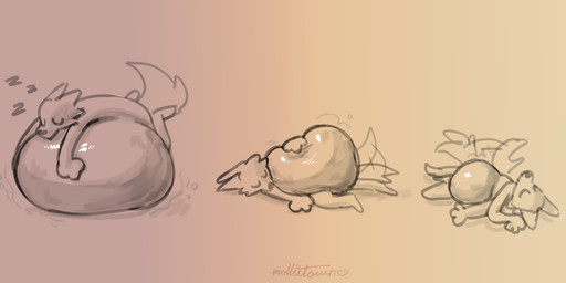 abdominal_bulge after_vore anthro belly big_belly digestion digestion_sequence holding_belly lying male on_front sleeping solo tail tail_motion tailwag vore mollietown canid canine canis mammal wolf 2026 absurd_res hi_res sequence sketch