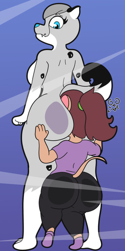 anthro big_breasts big_butt black_bottomwear black_clothing black_ears black_pants blue_background blue_eyes blue_nose bottomwear breasts butt butt_squish clothing duo face_in_ass fangs female fur gradient_background grey_body grey_fur hand_on_butt huge_butt looking_back multicolored_body multicolored_fur pants purple_background purple_clothing purple_shirt purple_topwear shirt shortstack simple_background squish tan_body tan_fur teeth thick_thighs topwear two_tone_body two_tone_fur white_body white_fur wide_hips someth1ngoranother ria_(someth1ngoranother) zeldy_(zeldysnep) felid feline leopard mammal mouse murid murine pantherine rodent 2022 absurd_res hi_res