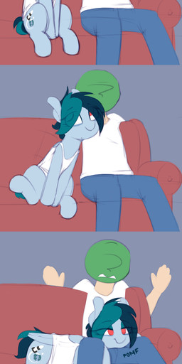 clothing duo eyeshadow female feral furniture lying makeup mature_female smile sofa wings shinodage hasbro my_little_pony mythology anon delta_vee fan_character equid equine human mammal mythological_creature mythological_equine pegasus absurd_res hi_res