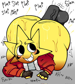 4_fingers anal anal_penetration balls big_butt bodily_fluids bottomless bottomless_humanoid bottomless_male brown_clothing brown_gloves brown_handwear bubble_butt butt clothed clothing disembodied_penis erection fingerless_gloves fingers genitals gloves handwear jacket male not_furry orange_clothing orange_jacket orange_topwear penetration penile penile_penetration penis plap_(sound) simple_background smile solo sound_effects sweat sweaty_butt text topwear vein veiny_penis white_background yellow_body yellow_skin lucaslora epic_games fortnite sunspot_(fortnite) elemental_creature elemental_humanoid humanoid 2025 digital_drawing_(artwork) digital_media_(artwork) english_description english_text hi_res