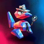 ambiguous_gender artificial_intelligence blue_body clothing detective fedora hat headgear headwear machine magnifying_glass multicolored_body necktie pink_body simple_background solo two_tone_body cortoony nintendo pokemon digital_creature generation_1_pokemon pokemon_(species) porygon robot 1:1 2018 digital_drawing_(artwork) digital_media_(artwork)