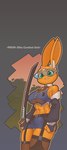 abs absolute_territory anthro breasts camel_toe clothed clothing curvy_figure female futuristic futuristic_weapon garter_belt garter_straps green_eyes hourglass_figure katana legwear melee_weapon midriff muscular muscular_female panties solo stockings sword underwear upskirt weapon him_army lagomorph leporid mammal rabbit hi_res