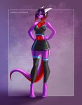 anthro breasts eyebrows eyelashes eyewear female glasses horn solo standing tail text yasmil mythology demalyx dragon mythological_creature mythological_scalie scalie wingless_dragon 2020 digital_media_(artwork) hi_res url