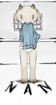 2_horns anthro blue_clothing blue_shirt blue_topwear clothing desk eating eating_clothing female front_view fur furniture horn inside panties shirt solo standing table tan_body tan_fur text topwear underwear white_clothing white_panties white_underwear yattermang nan_quest nan_(nq) bovid caprine goat mammal character_name