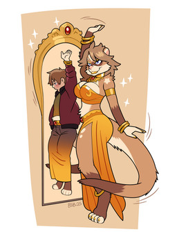 altered_reflection anklet anthro armlet barefoot belly_dancer belt blue_eyes blush bottomwear breasts brown_body brown_fur brown_hair clothing crotch_tuft eyelashes facial_markings feet female fur gender_transformation glistening_eyelids gold_(metal) gold_jewelry golden_clothing hair harem_outfit head_markings human_to_anthro jacket jewelry long_eyelashes male markings mask_(marking) mirror motion_lines mtf_transformation pants reflection smile solo species_transformation tail topwear transformation tuft blackshirtboy domestic_ferret human mammal mustelid musteline true_musteline weasel 2025 absurd_res digital_media_(artwork) hi_res