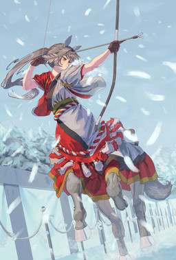aiming_bow animal_ears asian_clothing bow_(weapon) clothed clothed_female clothed_taur clothing east_asian_clothing female fur gloves grey_body grey_fur handwear holding_bow_(weapon) holding_object holding_ranged_weapon holding_weapon hooves japanese_clothing light_body light_skin outside quadruped ranged_weapon snow solo tail weapon bando5525 european_mythology greek_mythology mythology centaur equid equid_taur humanoid_taur mammal mammal_taur taur absurd_res hi_res