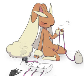:3 ambiguous_gender ambiguous_human anthro anthro_penetrated band-aid band-aid_on_genitals band-aid_on_pussy bandage blush bodily_fluids breath cute_fangs deception duo eyes_closed fangs female female_anthro female_penetrated flat_chested gun mostly_offscreen_character mostly_offscreen_human open_mouth open_smile penetration ranged_weapon sex_toy sex_toy_in_vagina sex_toy_insertion simple_background sitting smile smoking_gun solo_focus sweat sweatdrop tape teeth tongue trap_(contrivance) vaginal vaginal_penetration vibrator vibrator_in_vagina wariza weapon hurai_of_kaki nintendo pokemon generation_4_pokemon human lagomorph lopunny mammal pokemon_(species) 2026 hi_res