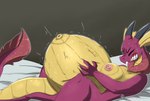anthro belly big_belly breasts close_to_bursting duo female huge_belly male potion pregnant pregnant_anthro pregnant_male school transformation preghorrors mythology dragon kobold mythological_creature mythological_scalie scalie hi_res