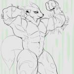 3_fingers abs anthro biceps big_muscles claws clothing fingers flexing front_view grey_background grin growth lips looking_at_viewer male muscle_growth muscular muscular_anthro muscular_male navel neck_tuft nude pecs simple_background smile solo standing teeth thick_thighs torn_clothing tuft strikeanywhere bandai_namco digimon canid canine digimon_(species) mammal renamon 1:1 2018 digital_media_(artwork) greyscale monochrome portrait three-quarter_portrait