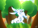 ambiguous_gender anthro bridal_carry butt carrying_another duo entwined_tails floppy_ears fluffy fluffy_tail forest forest_background fur glowing glowing_body grass hair happy hooves hug light long_ears looking_at_another nature nature_background nude plant simple_background sky smile sun sunlight tail tail_coil text tight_hug tree white_body white_fur joxh microsoft ori_(series) xbox_game_studios ocus_(whitecrocus) ori_(ori) guardian_spirit artist_name cel_shading colored_line_art digital_media_(artwork) line_art shaded signature soft_shading