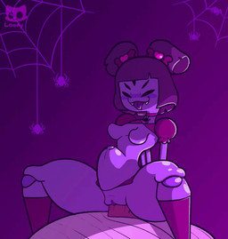 abdominal_bulge anthro bouncing_breasts breasts female genitals joints male male/female penetration sex small_breasts smile spider_web teeth tongue tongue_out vaginal vaginal_penetration vulva lewdydoodls undertale undertale_(series) muffet arachnid arthropod humanoid spider animated source_request