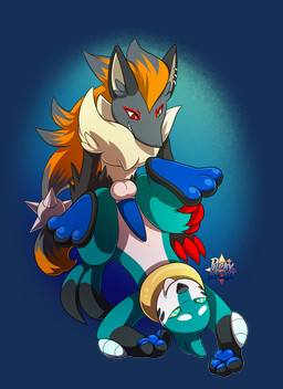 anal anal_penetration anthro anthro_on_feral bestiality duo feet feral fin heterochromia hypnosis lying male male/male mind_control on_back pawpads paws penetration presenting sex slave soles pickynickit nintendo pokemon mokata_(buizel) buizel generation_4_pokemon generation_5_pokemon pokemon_(species) zoroark absurd_res alpha_channel hi_res