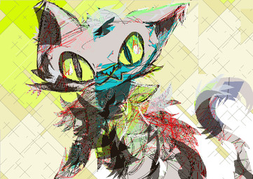 abstract_background ambiguous_gender feral fur green_sclera grey_body grey_fur multicolored_body multicolored_fur smile solo naircat domestic_cat felid feline felis mammal 2017 digital_media_(artwork) microsoft_paint_(artwork)