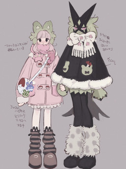 ambiguous_gender anthro apple_core claws clothing coat duo female footwear fur green_body green_fur green_hair hair hand_holding leftovers looking_at_viewer pink_eyes pink_hair scarf shoes simple_background text topwear lbf5n2 nintendo pokemon ancient_pokemon azumarill felid feline generation_2_pokemon generation_9_pokemon human mammal meowscarada paradox_pokemon pokemon_(species) scream_tail 2025 3:4 hi_res japanese_text translation_check translation_request