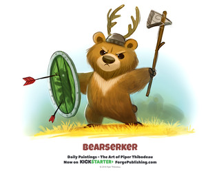 ambiguous_gender angry anthro antlers armor arrow_(weapon) axe beady_eyes black_eyes brown_body brown_fur clothing fur grass hat headgear headwear helmet horn melee_weapon nude outside plant ranged_weapon shield simple_background solo tan_body tan_fur text weapon white_background piper_thibodeau bear mammal 2016 digital_media_(artwork) digital_painting_(artwork) english_text painting_(artwork) url
