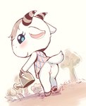 anthro anus bottomless butt clothed clothing dress female genitals no_underwear outside pussy solo upskirt watering_can amimalcrossin animal_crossing nintendo chevre_(animal_crossing) bovid caprine goat mammal hi_res