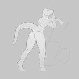 anthro looking_at_viewer male smile smiling_at_viewer smoking solo spread_legs spreading standing tiptoes wheelbarrow andr0ch lizard reptile scalie 1:1 hi_res monochrome sketch