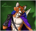 abs anthro biped cape clothing gloves green_background green_eyes handwear hat headgear headwear male simple_background solo undressing wooky canid canine fox mammal 1998