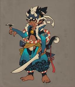 anthro asian_clothing barefoot bell bell_collar bulge clothed clothing collar cute_fangs duo east_asian_clothing easy_access fangs feet feral front_view fundoshi grey_background holding_melee_weapon holding_object holding_sword holding_weapon horn humanoid_feet japanese_clothing looking_at_another male melee_weapon navel nipples open_crotch open_mouth plantigrade shota simple_background slim solo_focus sword teeth underwear weapon yellow_eyes young young_anthro young_male rokuya gitarou arthropod dragonfly haplorhine insect mammal monkey primate full-length_portrait portrait