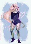 black_body blonde_hair curvy_figure female flower fur green_body green_eyes green_fur hair plant ponytail smile solo white_body white_fur wide_hips yellow_eyes pplpvtr bovid bovine cattle mammal absurd_res hi_res