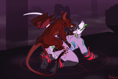 all_fours anal anal_penetration anthro anthro_on_anthro anthro_penetrated anthro_penetrating anthro_penetrating_anthro balls bdsm black_body black_fur blood bodily_fluids bondage bound colored_blood cum cum_in_ass cum_inside cum_on_balls duo erection eyes_closed from_behind_position fur genital_fluids genitals knot knotted_penis knotting leaking_cum male male/male male_anthro male_penetrated male_penetrating male_penetrating_male nude nude_anthro nude_male open_mouth open_smile penetration penile penile_penetration penis penis_in_ass perching_position pink_body pink_fur rainbow_blood red_body red_fur red_penis sex smile summoning_circle teeth tongue tongue_out unusual_blood unusual_bodily_fluids white_body white_fur wings meldritchhorror american_opossum canid canine canis demon mammal marsupial murid murine rat rodent virginia_opossum wolf 2017