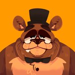 anthro big_eyes bow_tie clothing front_view hat headgear headwear looking_at_viewer machine male simple_background smile solo top_hat yellow_background scraffyraccoon five_nights_at_freddy's scottgames freddy_(fnaf) animatronic bear mammal robot 1:1 2021 bust_portrait hi_res portrait