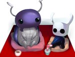 carpet container cup duo female feral glistening glistening_eyes male male/female pillow sitting ivythepenguin0117 hollow_knight team_cherry bretta_(hollow_knight) the_knight_(hollow_knight) arthropod insect vessel_(species) hi_res