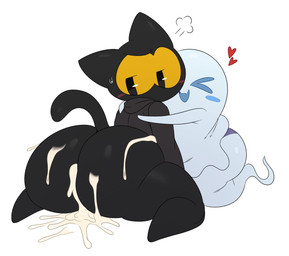after_sex ambiguous_gender anthro big_butt black_body black_fur black_tail blush bodily_fluids bottomless butt clothed clothing cuddling cum cum_inside cum_on_butt duo fur genital_fluids genitals heart_symbol holidays hug looking_back male penis simple_background sweat sweatdrop tail white_background yellow_eyes sssonic2 google google_doodle halloween magic_cat_academy momo_(google) domestic_cat felid feline felis ghost mammal spirit 2019 digital_media_(artwork) hi_res
