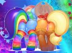 0r0ch1 anus applejack_(mlp) blonde_hair blue_anus blue_body blue_fur blue_inner_pussy blue_pussy butt clitoris clothing colorful_theme duo earth_pony equid equine female feral friendship_is_magic frutiger_metro fur genitals hair hasbro hat headgear headwear horse humanoid_genitalia humanoid_pussy legwear mammal monotone_anus monotone_genitals multicolored_hair multicolored_tail my_little_pony pink_anus pink_inner_pussy pink_pussy pony presenting presenting_hindquarters pussy quadruped rainbow_dash_(mlp) rainbow_hair rainbow_tail rear_view side_by_side stockings tail take_your_pick thigh_highs y2k_(graphic_design)