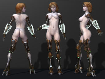 4_artificial_limbs breasts brown_hair cybernetics disability female genitals hair machine nipples not_furry prosthetic prosthetic_arm prosthetic_leg prosthetic_limb side_view solo turnaround vulva yellow_eyes annonymouse cyborg human mammal 3d_(artwork) digital_media_(artwork) hi_res model_sheet