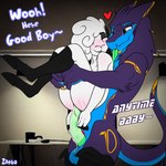 anthro balls black_ears blush bodily_fluids butt butt_scar cum cum_string dialogue duo eyes_closed female fur genital_fluids genitals good_boy hair hooves looking_pleasured male male/female nude one_eye_obstructed penetration penile penile_penetration penis pussy scar sex stand_and_carry_position standing standing_sex talking_to_another text white_body white_fur white_hair white_wool wool_(fur) zatira bovid caprine domestic_sheep mammal sergal sheep 2024 english_description english_text hi_res signature