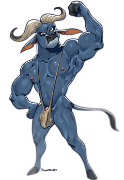 anthro areola balls biceps bulge clothing detailed_bulge flaccid flexing flexing_bicep fur genital_outline genitals hooves horn humanoid_genitalia humanoid_penis looking_at_viewer male muscular muscular_anthro muscular_male navel nipples one-piece_swimsuit pecs penis penis_outline simple_background sling_bikini solo standing swimwear tail white_background royer27_xd disney zootopia chief_bogo bovid bovine cape_buffalo mammal digital_media_(artwork) hi_res